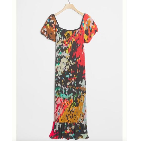 Anthropologie Bl-nk Galina Smocked Midi Dress Size Medium - Picture 2 of 4